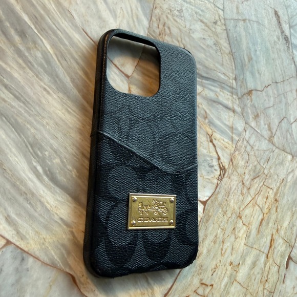Coach Signature Canvas iPhone 14 Pro Max Case Black Gold Logo Emblem - Picture 6 of 9